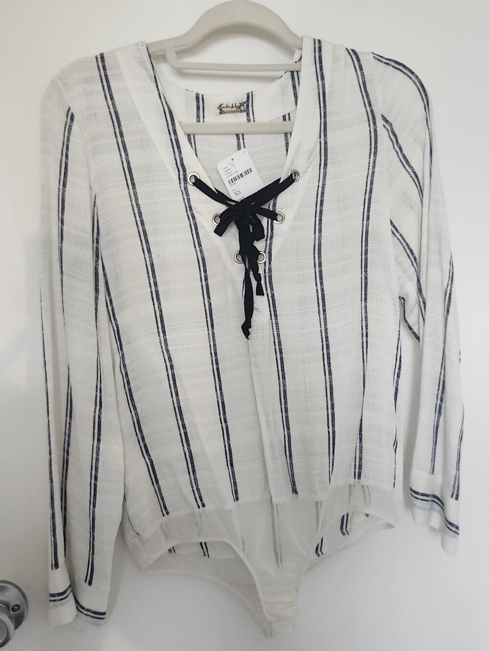 NWT Intimately Free People Lace Up Striped Linen Blend Bodysuit